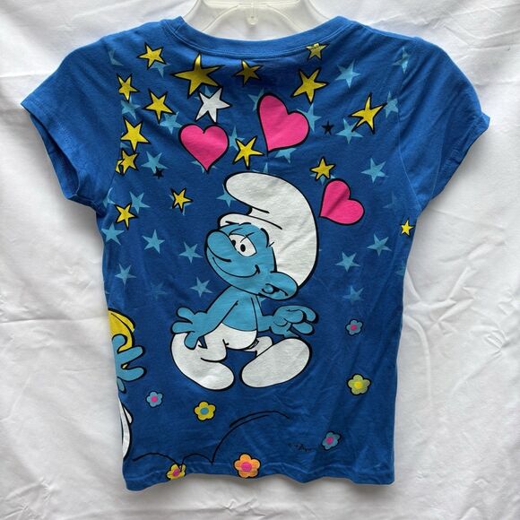 Smurfs Smurfette Blue Shirt Size Youth L 10/12 Heart Smurfed a Beat Peyo - Picture 5 of 9